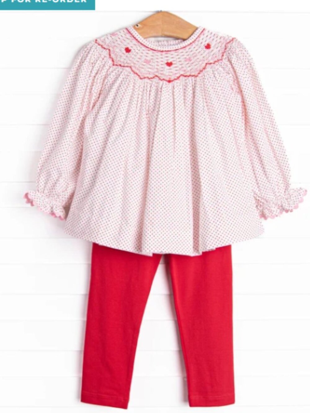 Stitchy Fish Legging Set Galentine's Day Smocked red valentine 6 Vday polk dots